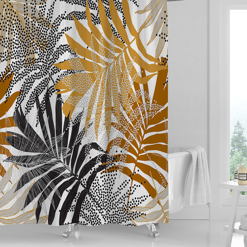 Close-up of the decorative printed pattern on the waterproof PVC shower curtain surface
