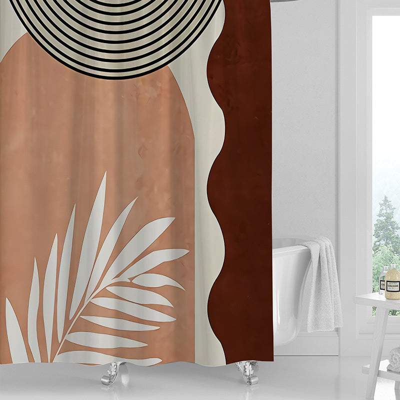 Water sliding off the smooth PVC surface of the printed shower curtain during a shower
