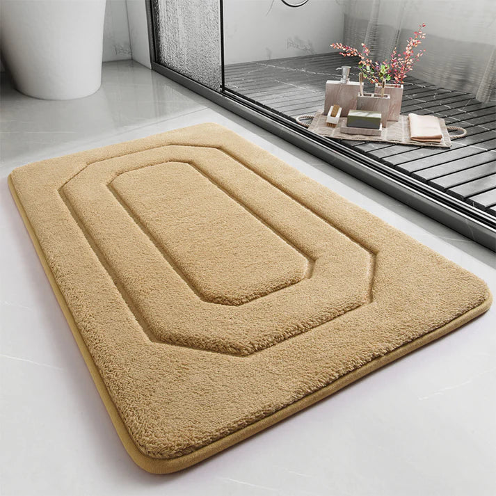 Quick dry bathroom bath mat beige buckle color non slip floor rug lifestyle