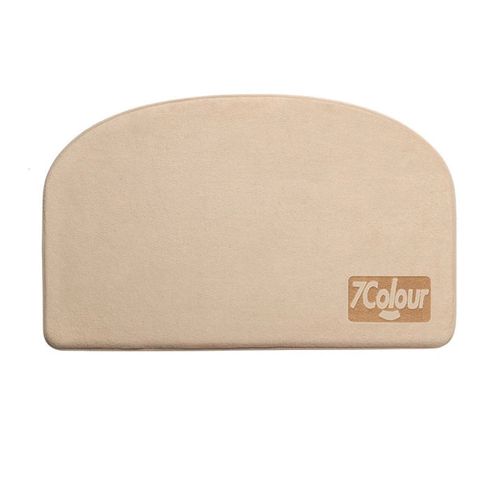 Quick dry bathroom bath mat marked beige half moon shape top view