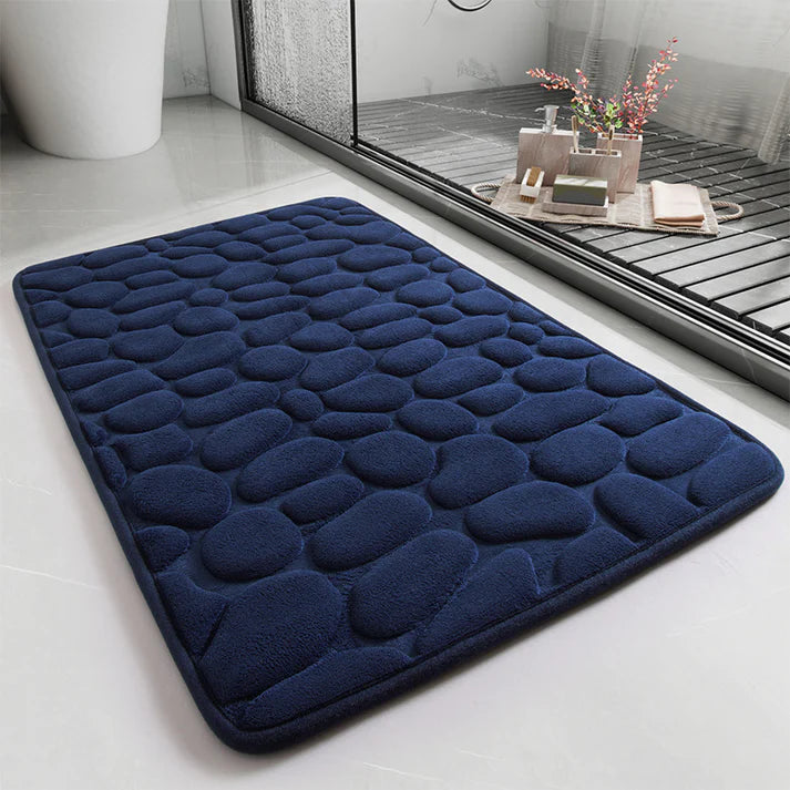 Quick dry bathroom bath mat cobblestone dark blue non slip rug