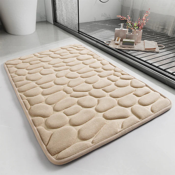 Quick dry bathroom bath mat pebble grey in bathroom setting