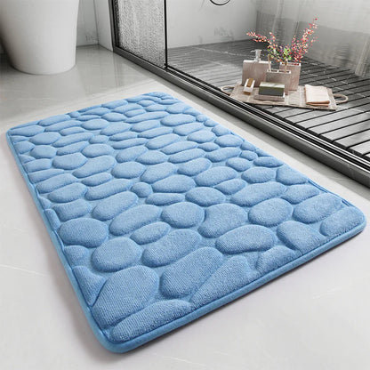 Quick dry bathroom bath mat pebble light blue display shot