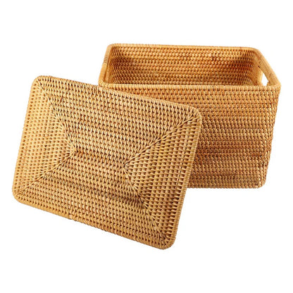 Side View of Handwoven Rattan Storage Basket for Home Décor