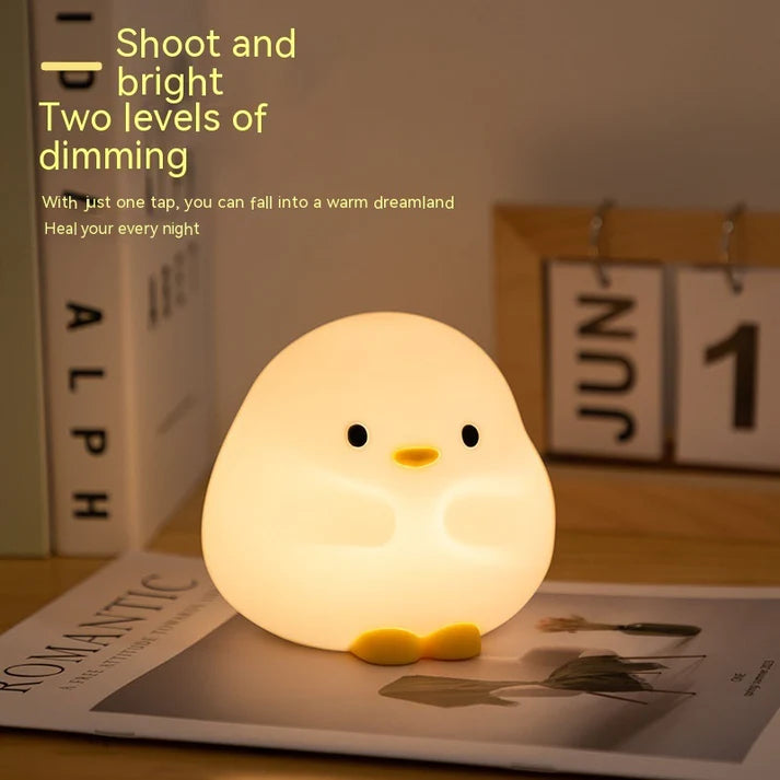 Rechargeable cute duck LED night lamp USB charging port close up