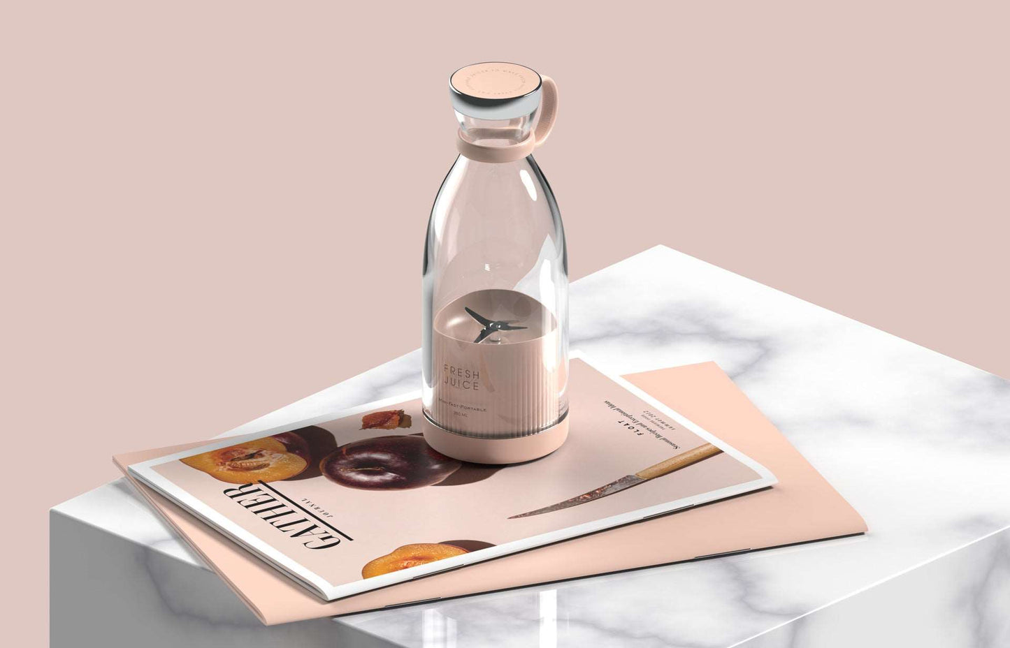 Rechargeable mixer cup in pink with marble background