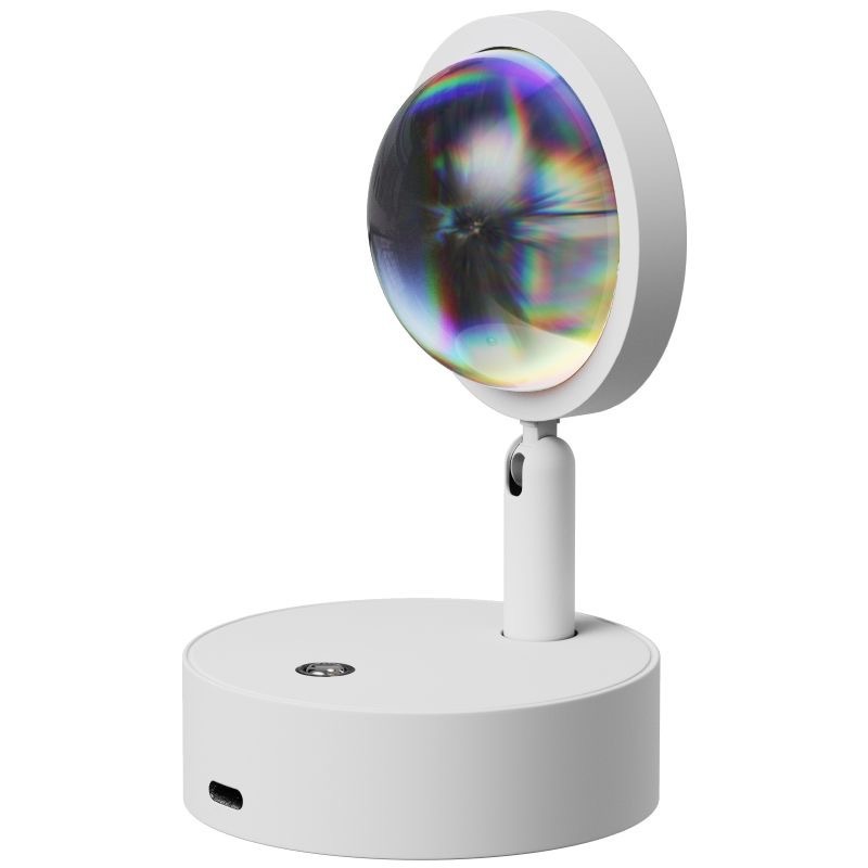 Blue purple rechargeable wall lamp casting cool colored light on a bedroom wall at night
