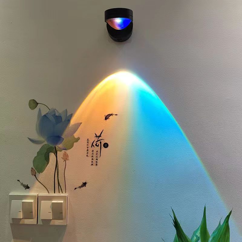 Close-up of the adhesive no drill mount on the back of the rechargeable sunset wall lamp
