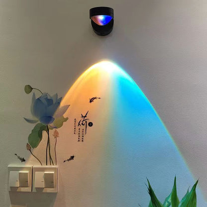 Close-up of the adhesive no drill mount on the back of the rechargeable sunset wall lamp

