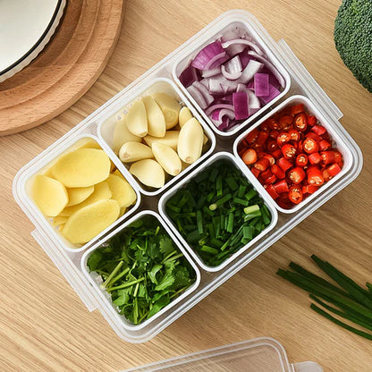 Refrigerator compartment storage box filled with fresh colorful vegetables top view