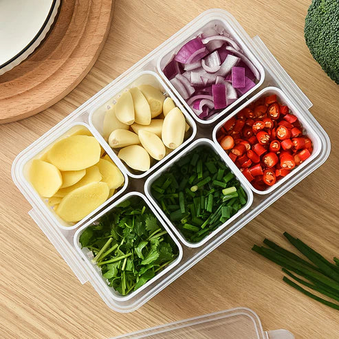 Refrigerator compartment storage box filled with fresh colorful vegetables top view