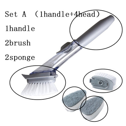 Cleaning brush set with removable brush head and sponges