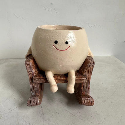Resin lady rocking chair decorative flower pot product shot