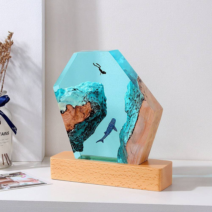 Close up of diver silhouette in resin lamp