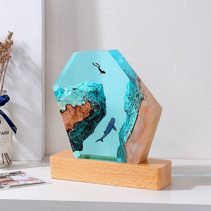 Close up of diver silhouette in resin lamp