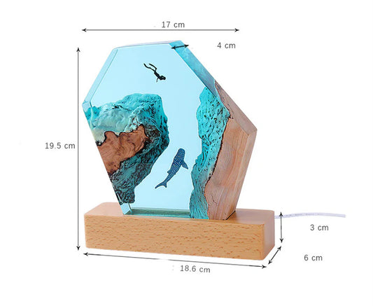 Resin lamp night cave whale side angle view