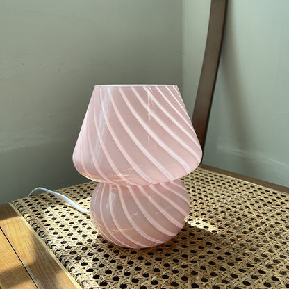 Retro glass bedside lamp shown at full 19cm height beside a book on a nightstand for scale
