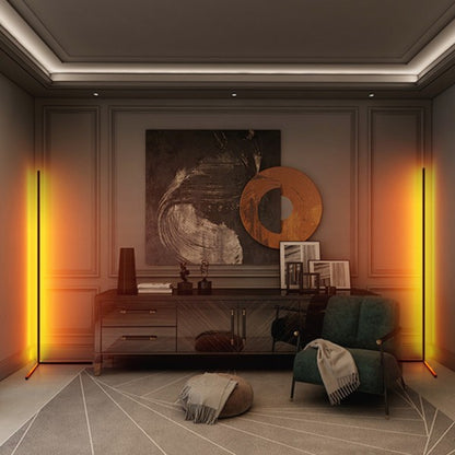 RGB corner floor lamp styled in living room setup