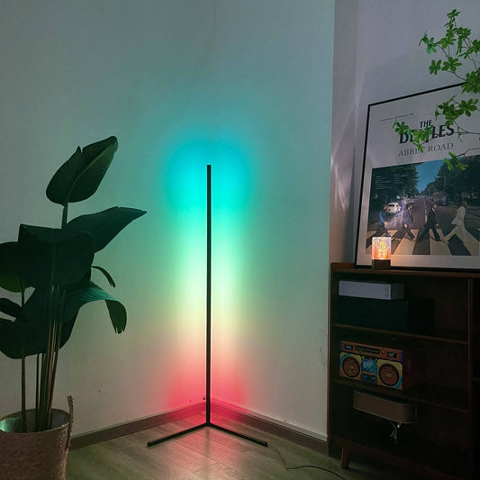 RGB corner floor lamp with rainbow colors in room