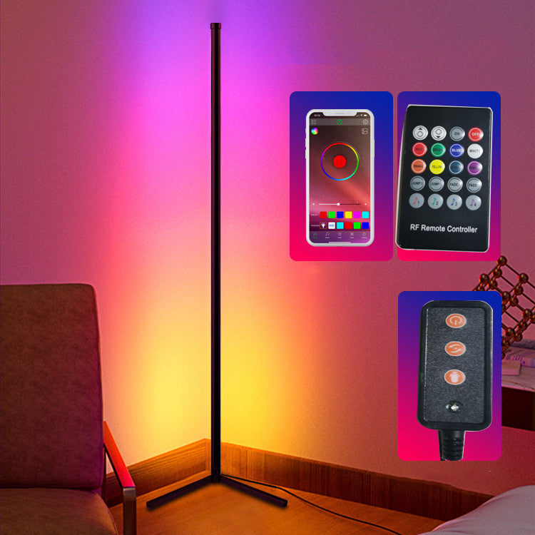 RGB corner floor lamp glowing purple and pink