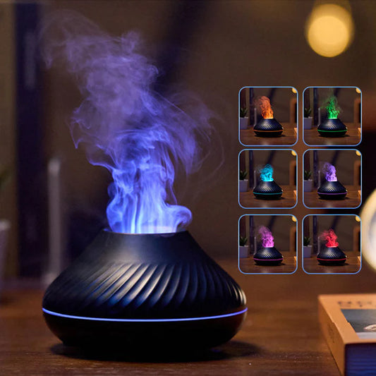 RGB flame aroma diffuser in black with mist