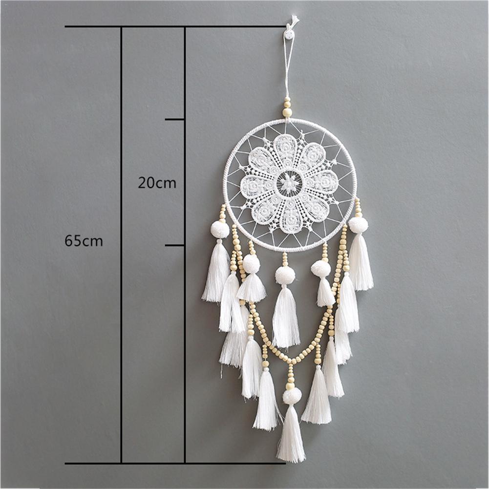Full 60cm length view of the romantic wall dream catcher showing tassel hanging straight down
