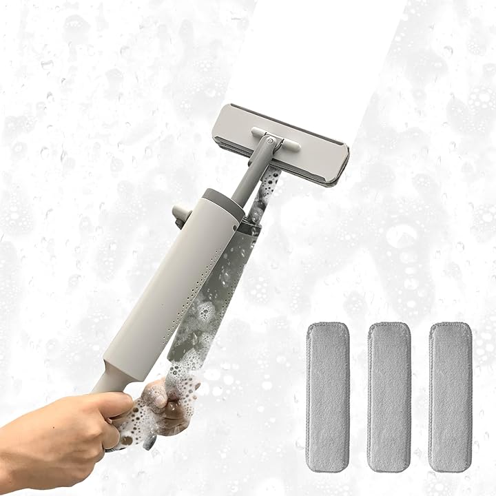 Rotatable self squeezing mop with extra pads and accessories