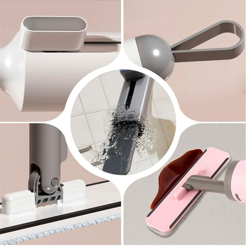 Pink rotatable self squeezing mop with hook design