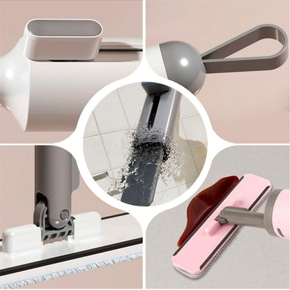 Pink rotatable self squeezing mop with hook design