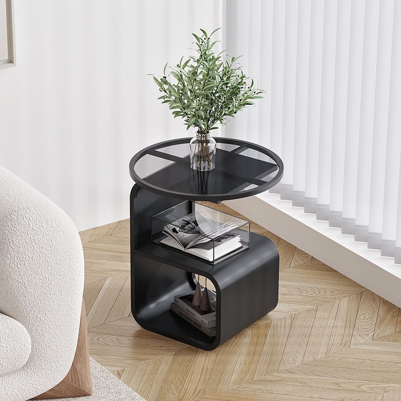 Round glass sofa side table shown at 45x50x30cm size beside a sofa arm for scale
