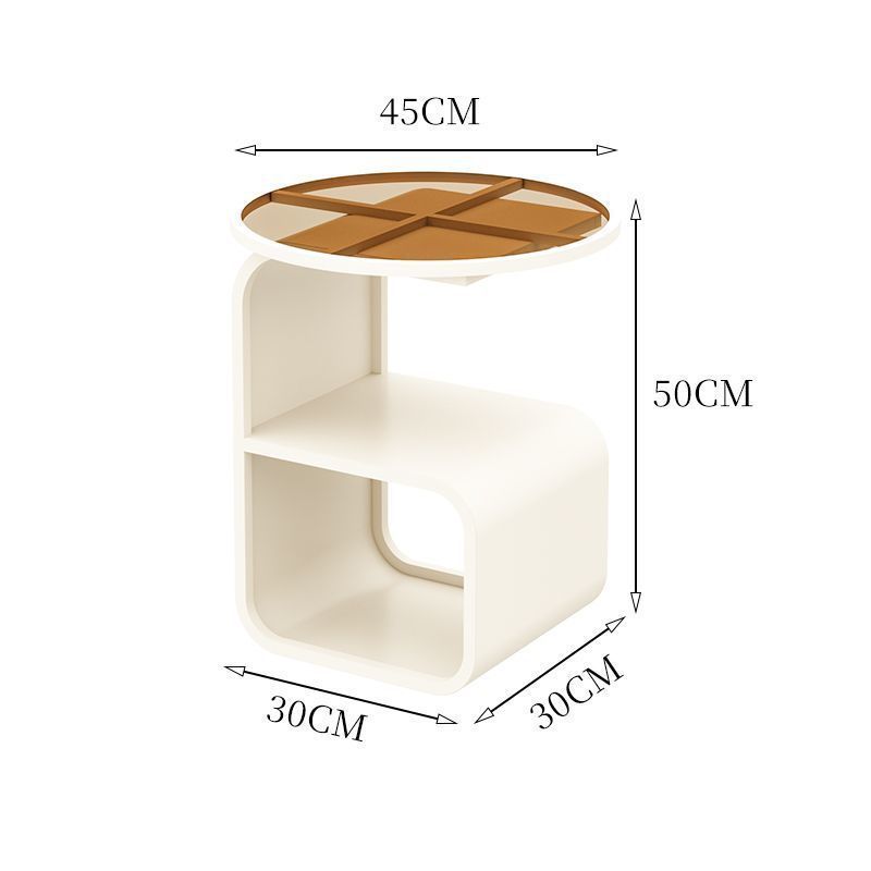 Milky white and black round glass side table options shown side by side for color comparison

