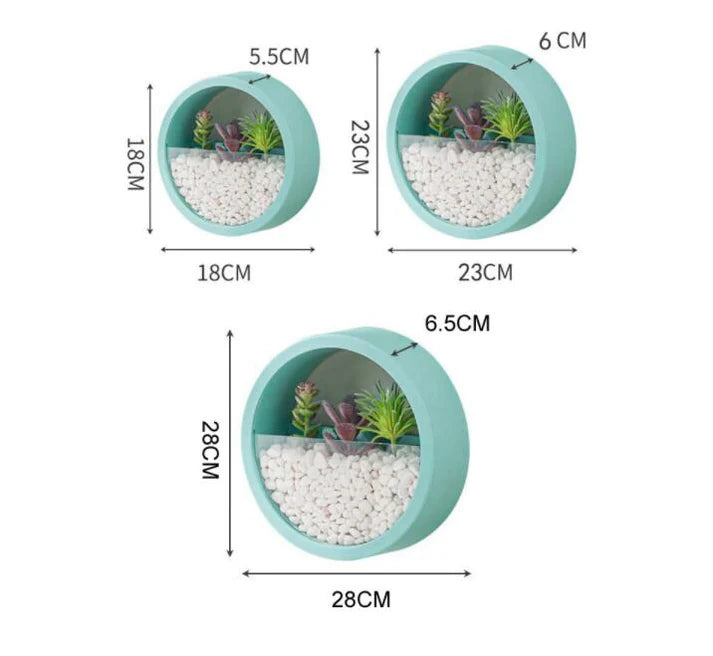 Round wall vase flower art set arrangement on wall
