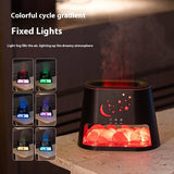 Close-up of salt lamp flame gradient colorful light effect on ultrasonic diffuser