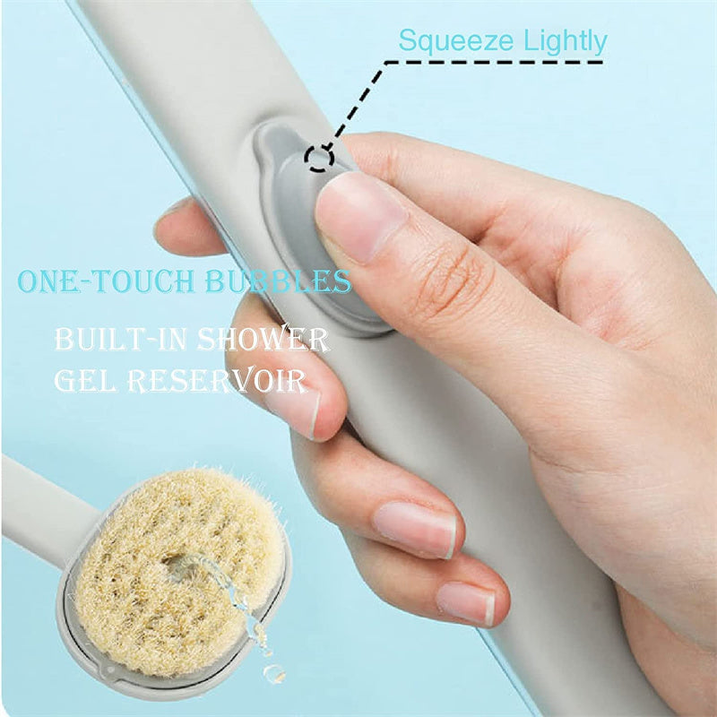 Shower brush held in hand showing comfortable grip