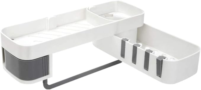 Empty rotating shower shelf showing 4 hooks