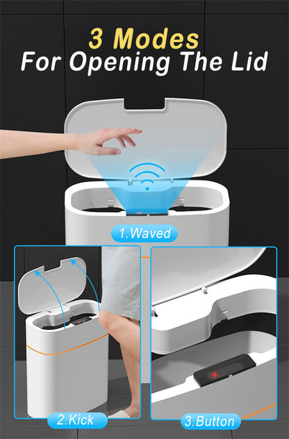 Hand throwing trash into smart touchless trash can