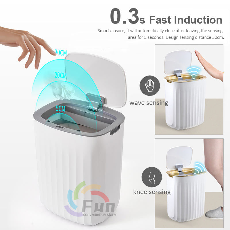 Smart touchless trash can with liner bag installed