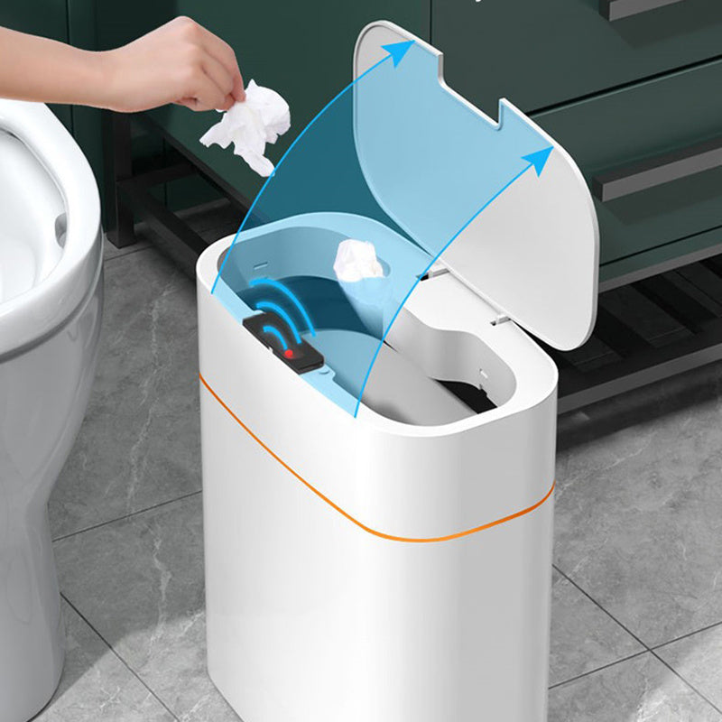 Smart touchless trash can with lid open showing sensor