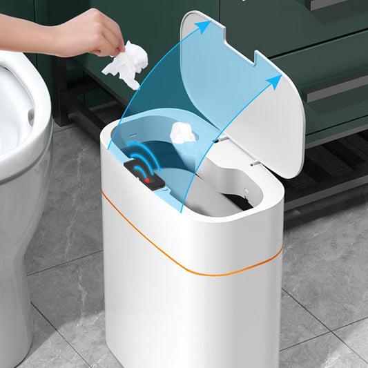Smart touchless trash can with lid open showing sensor