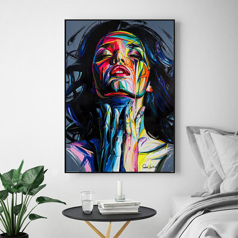 Smokey girl abstract canvas wall art print in bedroom setting