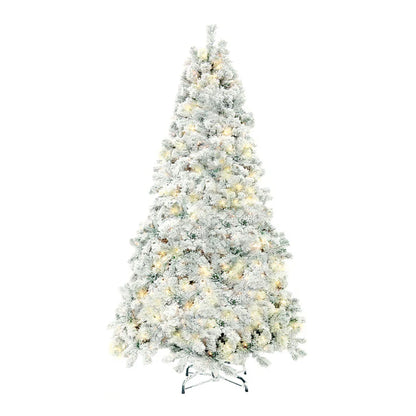 Snowy Christmas tree in mall window display