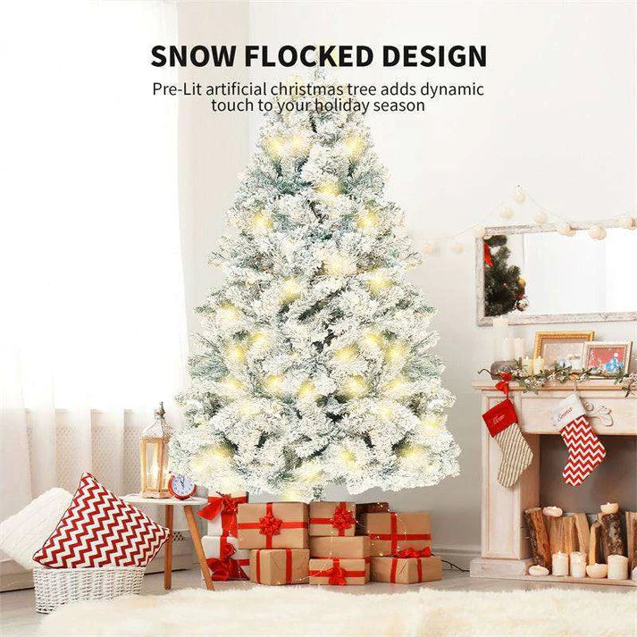 Snowy white Christmas tree in home decoration setting