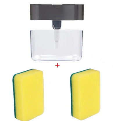 Soap dispenser and sponge set placed on kitchen counter