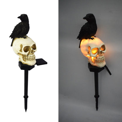 Solar Halloween crow skull garden stake lamp outdoor display