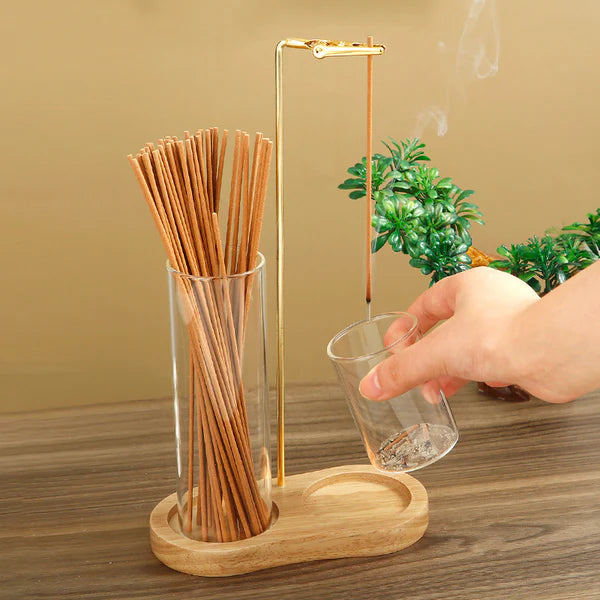 Solid Wood Incense Burner Holder with Incense Sticks Natural Setting