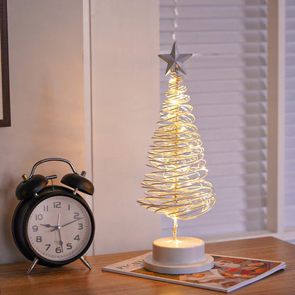 Spiral gold LED Christmas tree modeling lamp close up detail