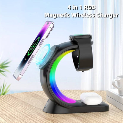 Splendas 4 in 1 magnetic wireless charger station with RGB atmosphere light in black