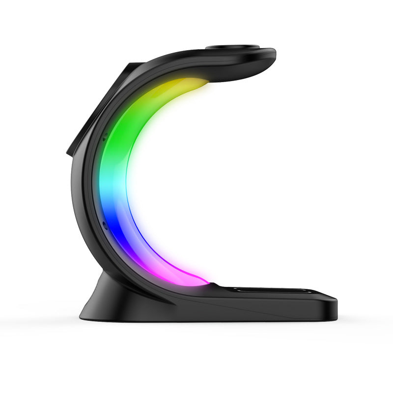 Side angle view of Splendas 4 in 1 magnetic wireless charging station with RGB light