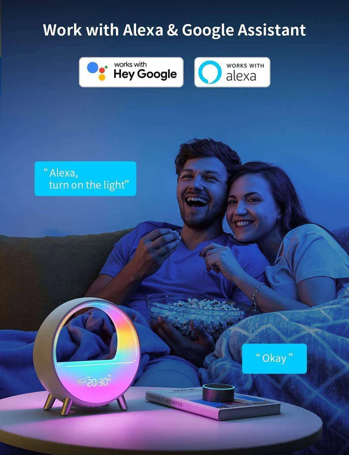 Splendas 6 in 1 smart alarm clock RGB night light full product lifestyle room display