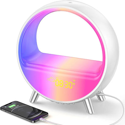 Splendas 6 in 1 smart alarm clock RGB night light white atmospheric lamp with wireless charging